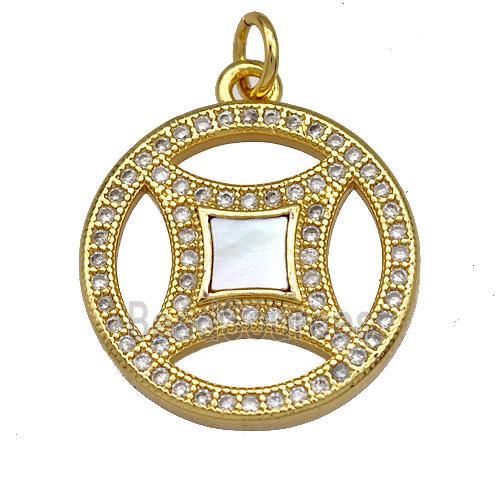 Copper Circle Pendant Pave Shell Zircon 18K Gold Plated