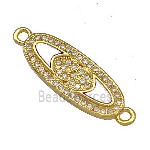 Copper Oval Connector Pave Shell Zirconia 18K Gold Plated