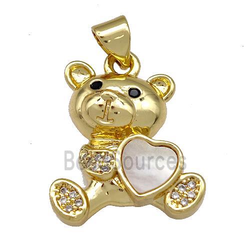 Copper Bear Pendant Pave Shell Zirconia 18K Gold Plated