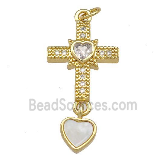 Copper Cross Pendant Pave Shell Zircon 18K Gold pLated