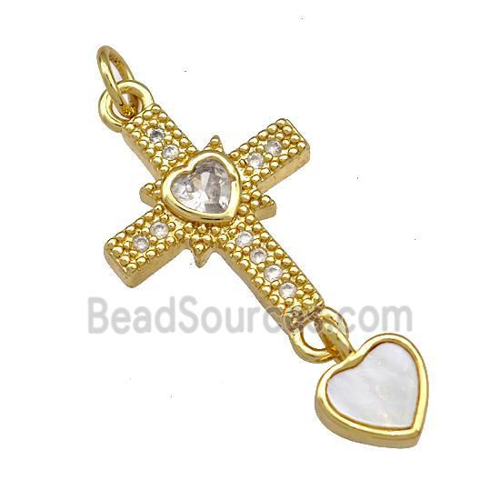 Copper Cross Pendant Pave Shell Zircon 18K Gold pLated