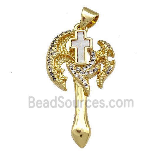 Axe Charms Copper Pendant Pave Shell Zircon 18K Gold Plated