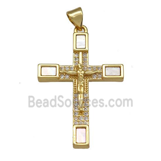 Copper Cross Pendant Pave Shell Zircon 18K Gold Plated