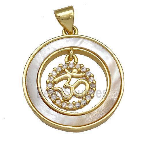 Copper Circle Pendant Pave Shell Zircon 18K Gold Plated