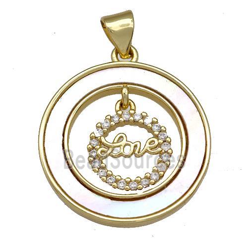 Copper Circle Pendant Pave Shell Zircon Love 18K Gold Plated