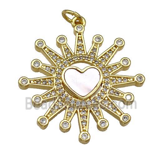 Copper Sun Pendant Pave Shell Zircon Heart 18K Gold Plated