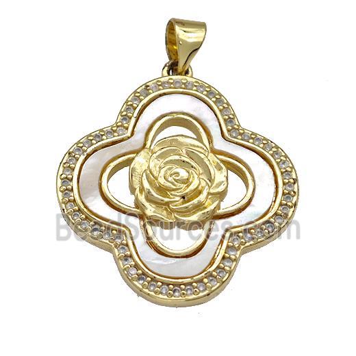 Copper Clover Pendant Pave Shell Zircon Flower 18K Gold Plated