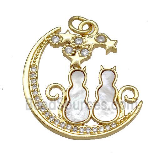 Copper Moon Pendant Pave Shell Zircon Rabbit 18K Gold Plated