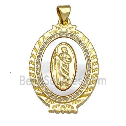 Jesus Charms Copper Oval Pendant Pave Shell Zircon Religious 18K Gold Plated