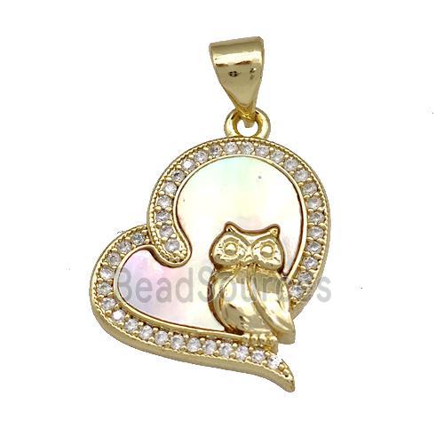 Copper Heart Pendant Pave Shell Zircon Owl Charms 18K Gold Plated