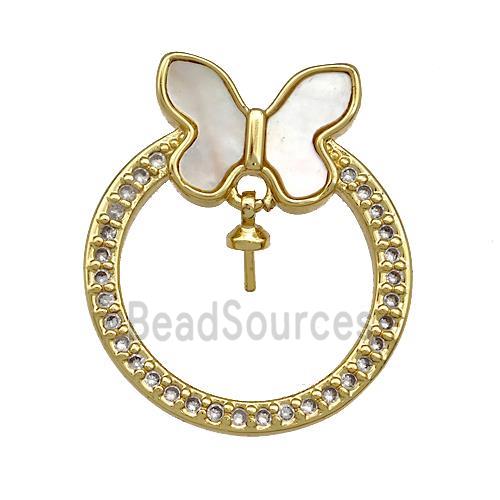 Copper Butterfly Pendant Pave Shell Zircon Circle 18K Gold Plated