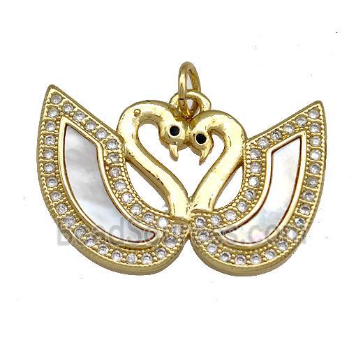 Copper Swan Pendant Pave Shell Zircon 18K Gold Plated