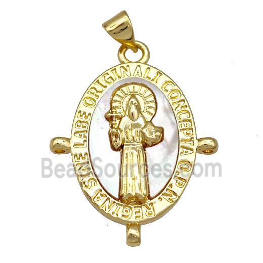 Jesus Charms Copper Oval Pendant Pave Shell 18K Gold Plated