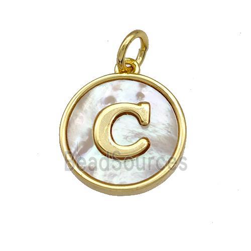 Copper Circle Pendant Pave Shell Letter-C 18K Gold Plated