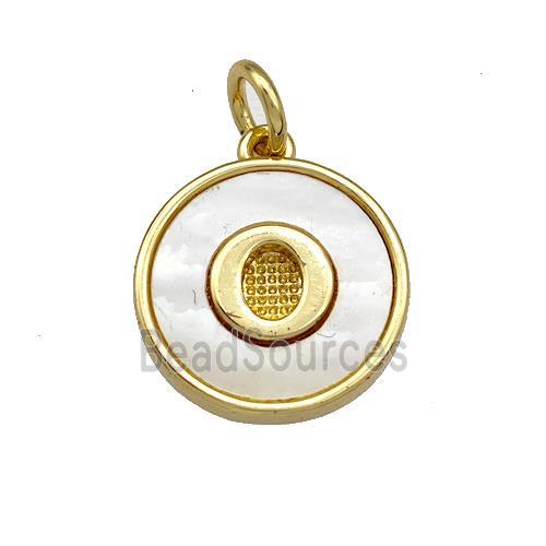 Copper Circle Pendant Pave Shell Letter-O 18K Gold Plated