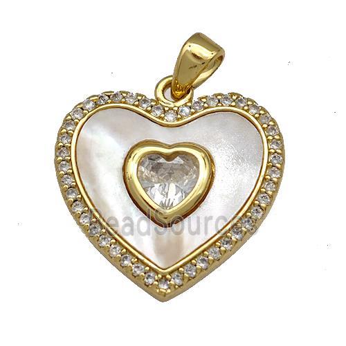 Copper Heart Pendant Pave Shell Zircon 18K Gold Plated