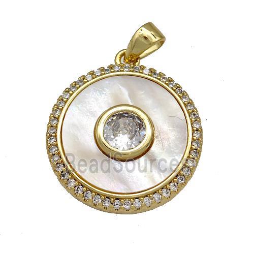 Copper Circle Pendant Pave Shell Zircon 18K Gold Plated