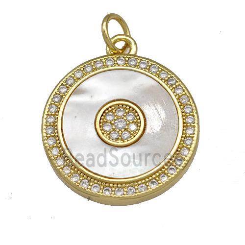 Copper Circle Pendant Pave Shell Zircon 18K Gold Plated