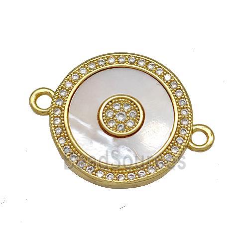 Copper Circle Connector Pave Shell Zircon 18K Gold Plated