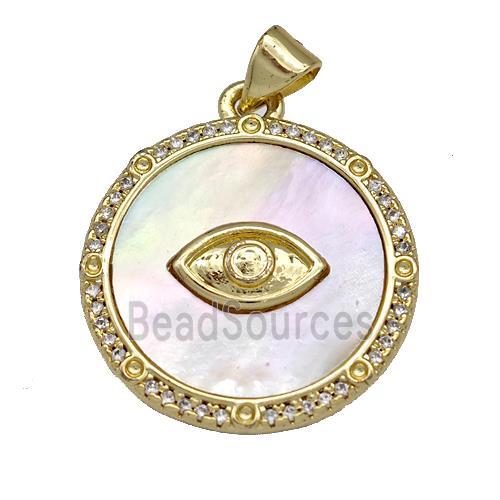 Copper Circle Pendant Pave Shell Zircon Eye 18K Gold Plated