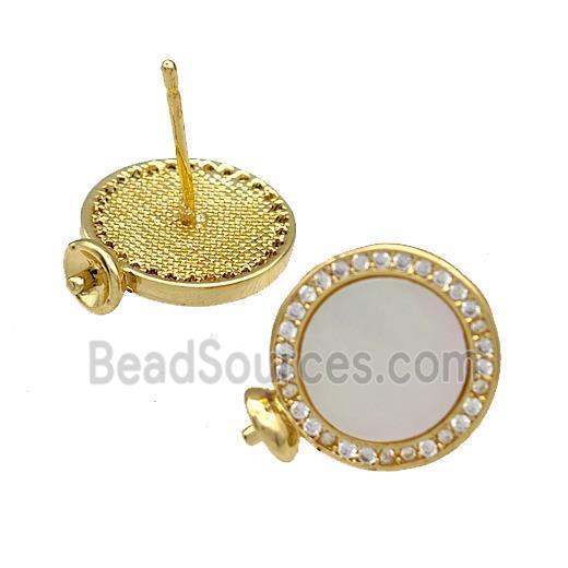 Copper Stud Earrings Pave Shell Zircon Bail 18K Gold Plated