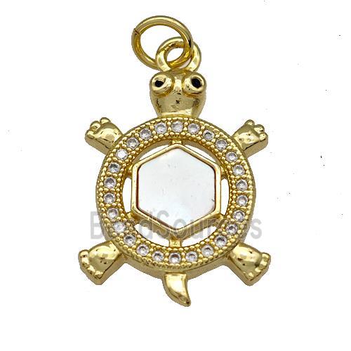 Copper Tortoise Charms Pendant Pave Shell Zircon 18K Gold Plated