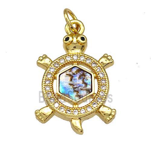 Copper Tortoise Charms Pendant Pave Abalone Shell Zircon 18K Gold Plated