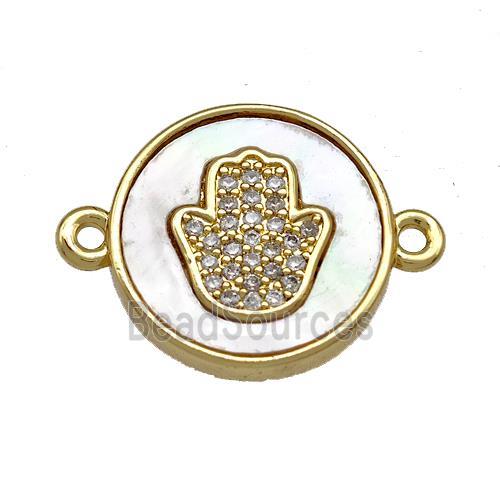 Copper Circle Connector Pave Shell Zircon Hamsahand 18K Gold Plated