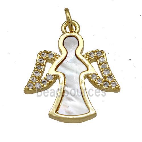 Copper Fairy Charms Pendant Pave Shell Zircon Angel Wings 18K Gold Plated