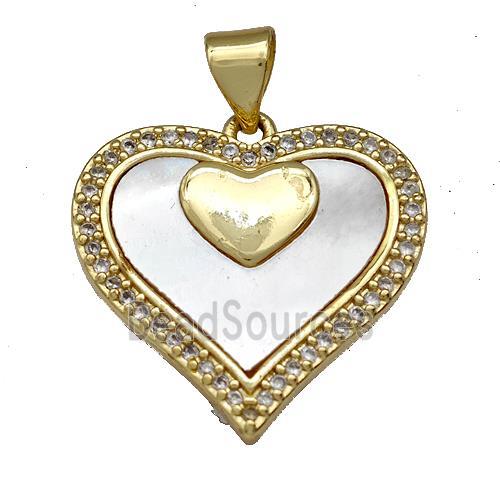 Copper Heart Pendant Pave Shell Zircon 18K Gold Plated