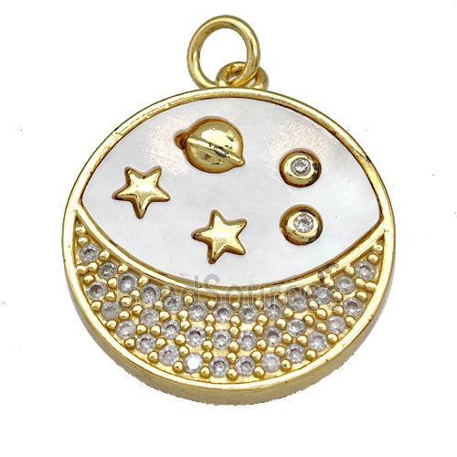 Copper Moon Pendant Pave Shell Zircon Planet 18K Gold Plated