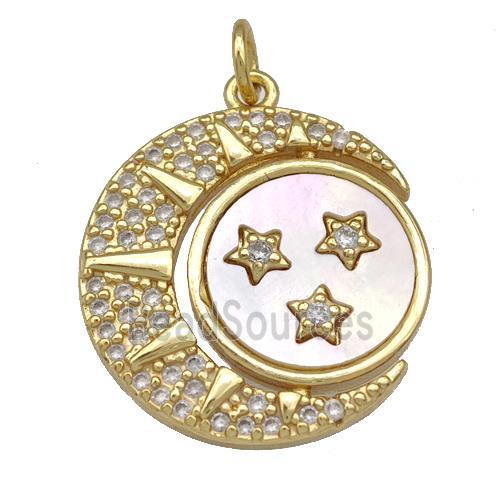 Copper Moon Pendant Pave Shell Zircon 18K Gold Plated