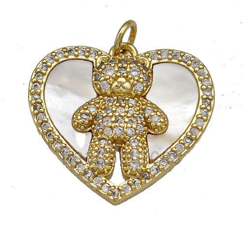 Copper Bear Charms Pendant Pave Shell Zircon Heart 18K Gold Plated