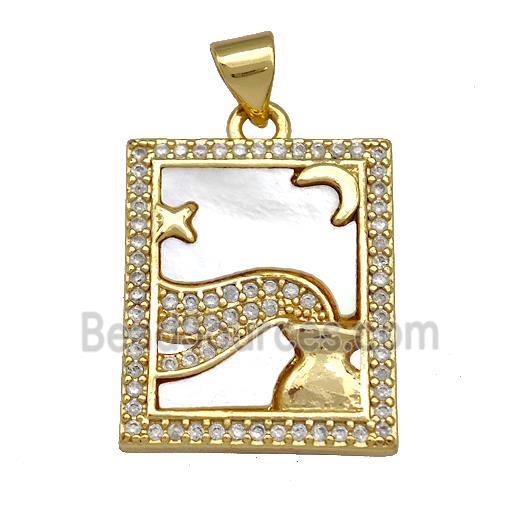 Copper Tarot Card Pendant Pave Zircon Zodiac Aquarius 18K Gold Plated