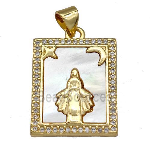 Copper Tarot Card Pendant Pave Zircon Mary 18K Gold Plated