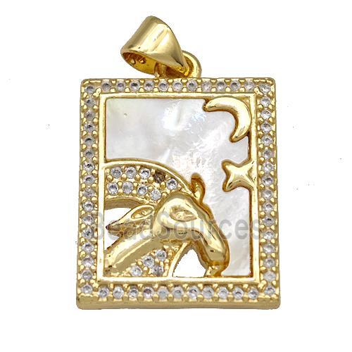 Copper Tarot Card Pendant Pave Zircon Zodiac Aries 18K Gold Plated