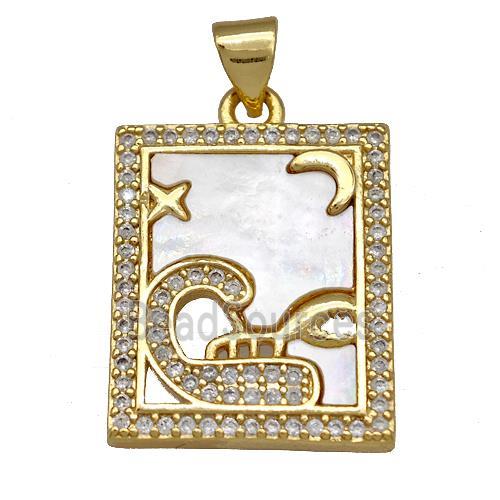 Copper Tarot Card Pendant Pave Zircon Zodiac Cancer 18K Gold Plated