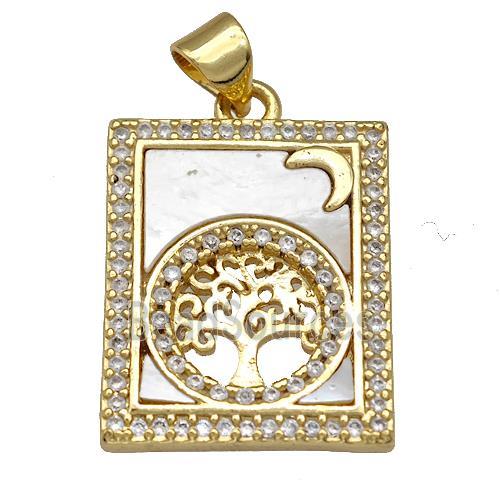 Copper Tarot Card Pendant Pave Zircon Tree Of Life 18K Gold Plated