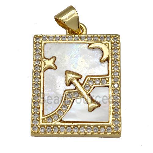 Copper Tarot Card Pendant Pave Zircon Zodiac Sagittarius 18K Gold Plated