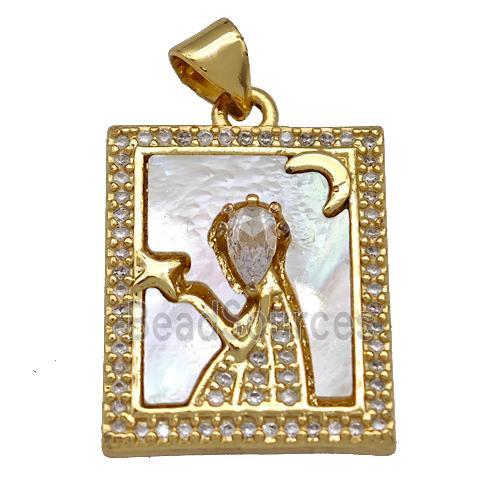 Copper Tarot Card Pendant Pave Zircon Zodiac Virgo 18K Gold Plated