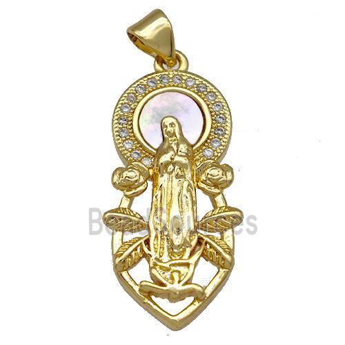 Jesus Charms Copper Pendant Pave Shell Zircon 18K Gold Plated