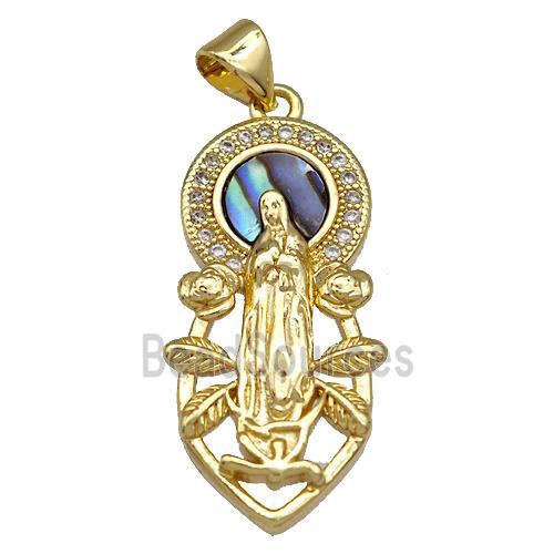 Jesus Charms Copper Pendant Pave Abalone Shell Zircon 18K Gold Plated