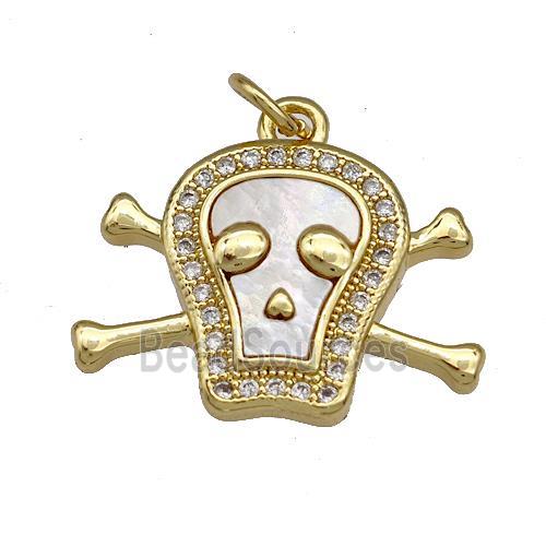 Copper Skull Charms Pendant Pave Shell Zircon 18K Gold Plated