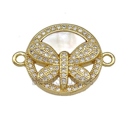 Copper Butterfly Connector Pave Shell Zirconia 18K Gold Plated