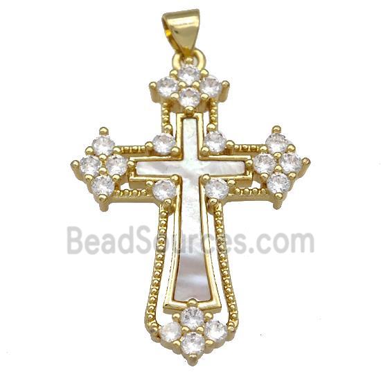 Copper Cross Pendant Pave Shell Zirconia 18K Gold Plated