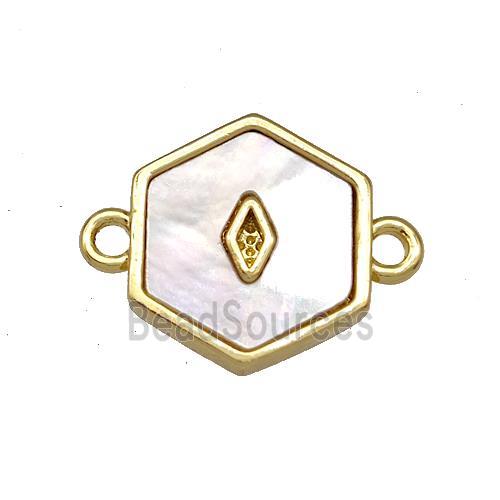 Copper Hexagon Connector Pave Shell 18K Gold Plated