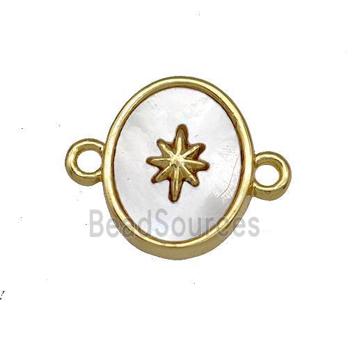 Copper Oval Connector Pave Shell Star 18K Gold Plated