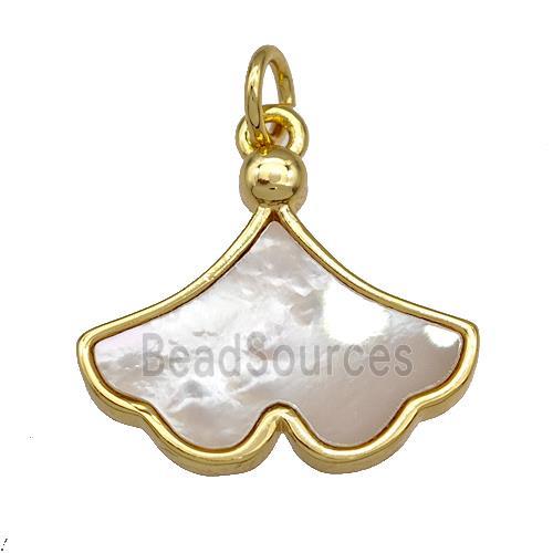 Copper Leaf Pendant Pave Shell 18K Gold Plated