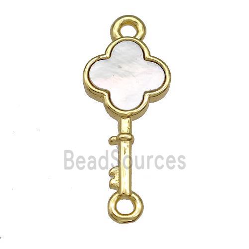 Copper Key Charms Pendant Pave Shell 18K Gold Plated