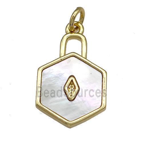 Copper Lock Pendant Pave Shell 18K Gold Plated